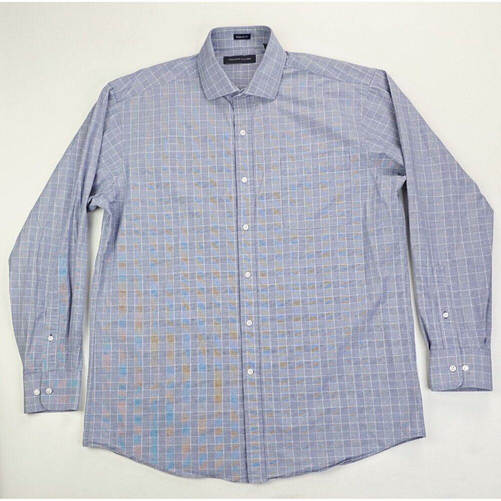 Tommy Hilfiger Regular Fit 16 3535 Large Mens Blue White Check Spread Collar Tommy Hilfiger Regular Fit 16 3535 Large Mens Blue White Check Spread Collar